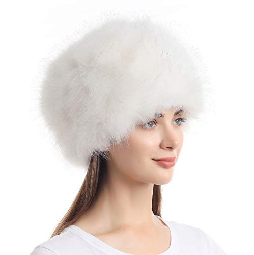 LA CARRIE Women's Faux Fur Hat for Winter with Stretch Cossack Russion Style(White) | Amazon (US)