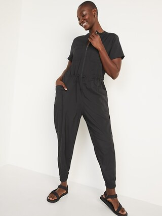Short-Sleeve StretchTech Collarless Jumpsuit for Women | Old Navy (US)
