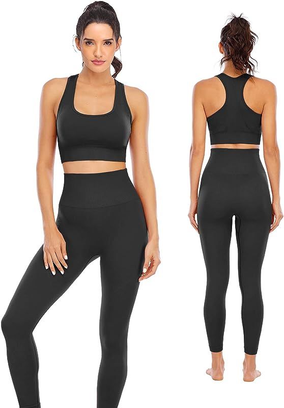 Workout Sets for Women 2 Piece High Waisted Seamless Leggings with Padded Sports Bra Sets | Amazon (US)