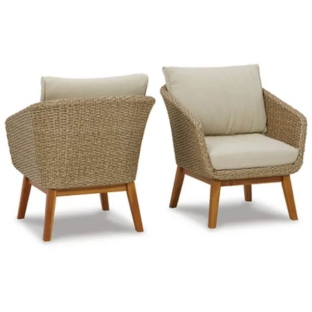 Signature Design by Ashley Outdoor Crystal Cave Patio Wicker Lounge Chair Set, 2 Count, Beige | Walmart (US)