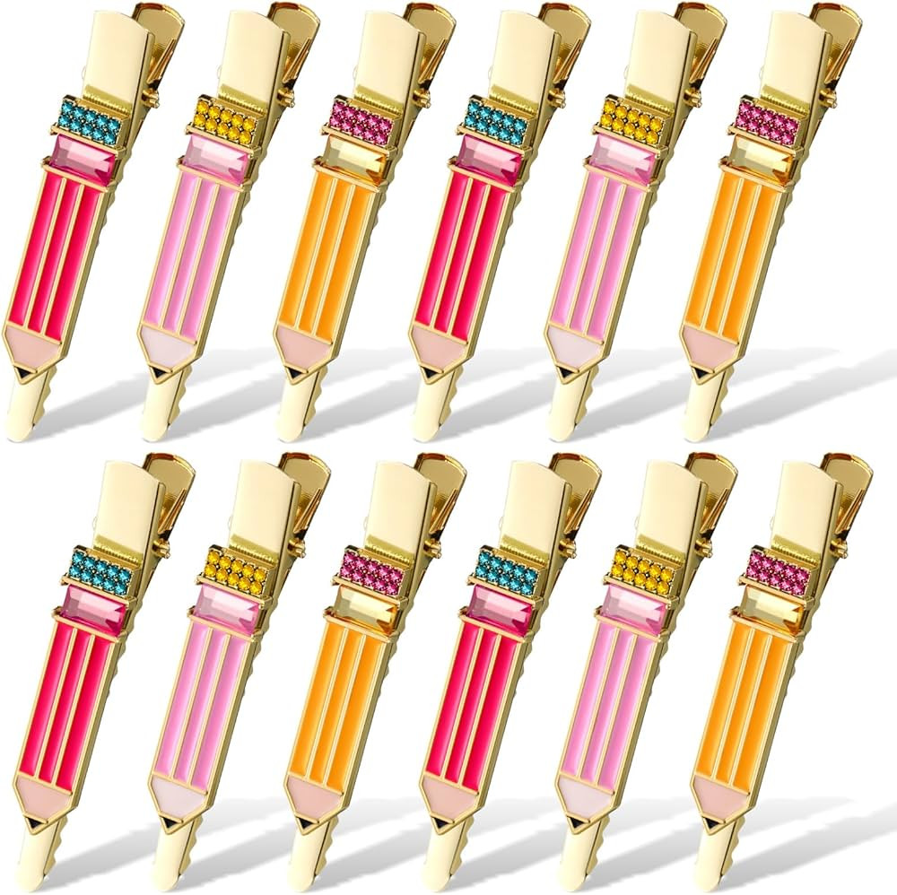 12 Pcs Pencil Hair Clips Teacher Barrettes Cute Back to School Hairpins Funny Crystal Holiday All... | Amazon (US)