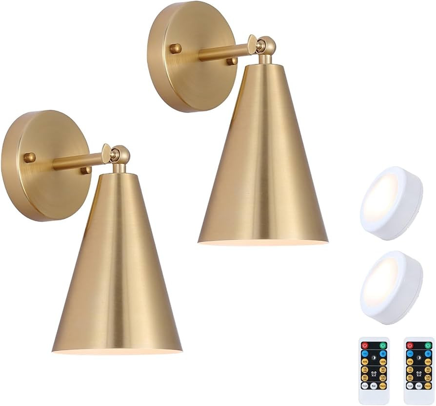 MWZ Gold Battery Operated Wall Sconces Set of Two,Wireless Indoor Lighting with Remote Control, M... | Amazon (US)