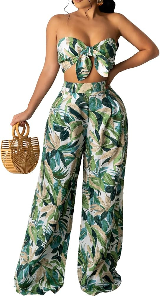 Women's Elegant Two Piece Outfits Sexy V Neck Off Shoulder Long Straight Pants Floral Jumpsuits | Amazon (US)