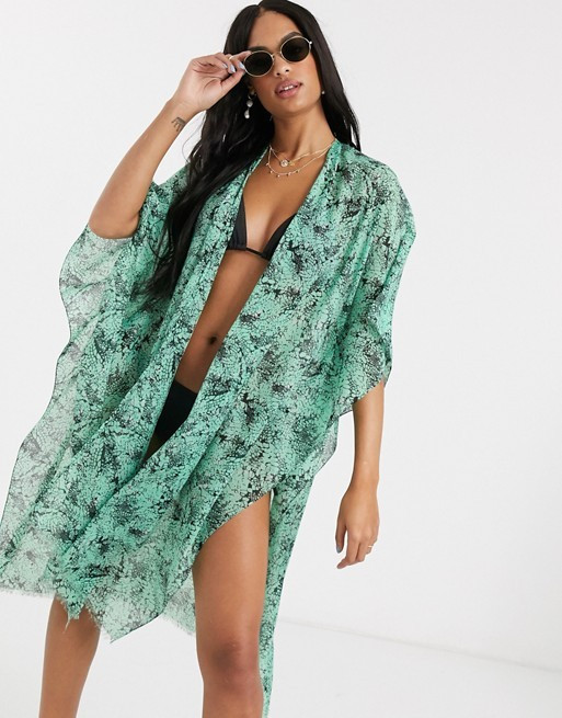 Vero Moda beach caftan in green snake print | ASOS US