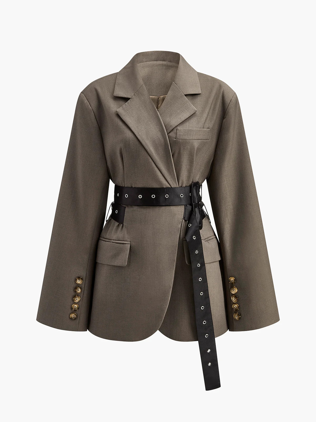 Retro Button Blazer With Belt | Commense
