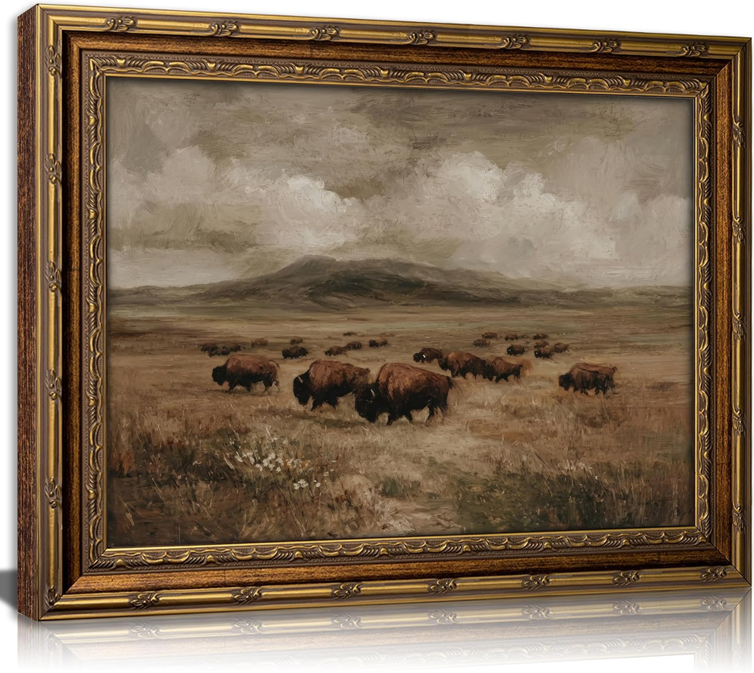 Gold Framed Wall Art Vintage country Bison Herd Canvas Painting Picture Wall Decor Retro Rustic Farmhouse Animals Poster Print Artwork for Living Corridor Classroom Bedroom Room Home Decoration | Amazon (US)