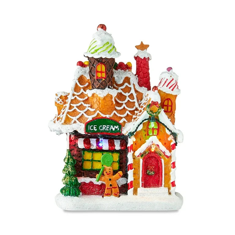Christmas Village Lighted Gingerbread Ice Cream House, 7 in, by Holiday Time - Walmart.com | Walmart (US)