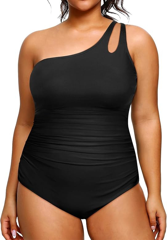 Aqua Eve Plus Size One Piece Swimsuit One Shoulder Bathing Suit Tummy Control Keyhole Swimwear | Amazon (US)