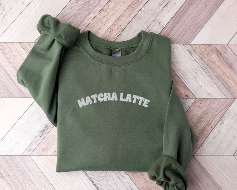 Embroidered Matcha Latte Sweater, Matcha Tea Lover Sweatshirt, Retro Matcha Sweater, Matcha Drink... | Etsy (US)