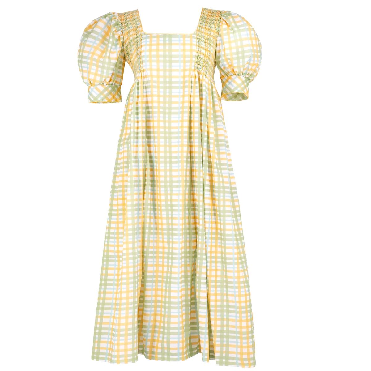 PRE-ORDER: Women's Fall Leaves Dress - Blue Gingham | Dondolo