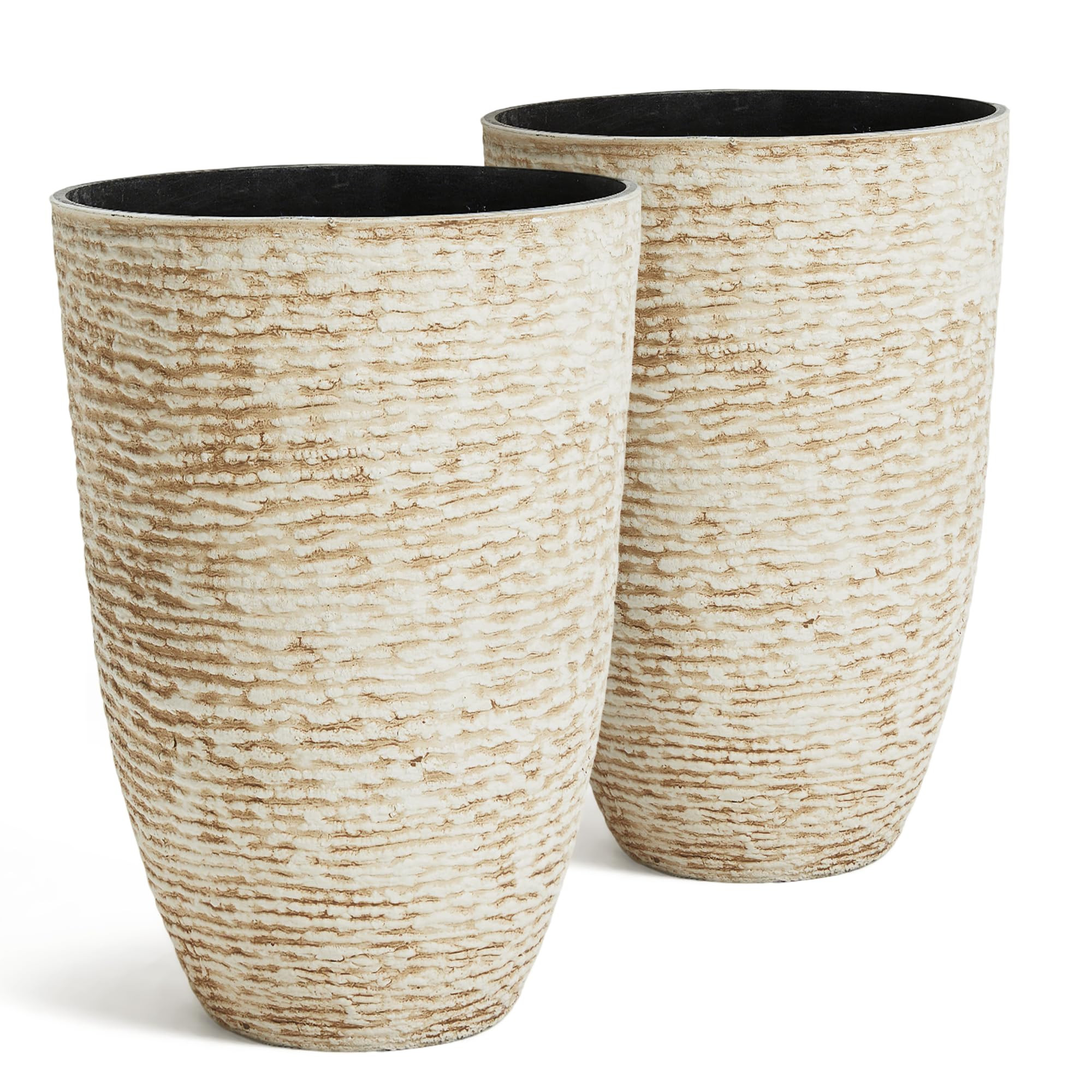 Amazon.com: Worth 9 Gallon Tall Round Planters Set of 2-14" Dia x 21" H Stone Finish Flower Pots Indoor Decorative Container Garden Patio Unbreakable Beige : Patio, Lawn & Garden | Amazon (US)