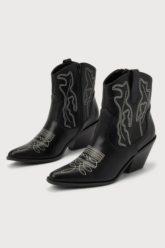 Ragle Black Pointed-Toe Western Ankle Boots | Lulus (US)