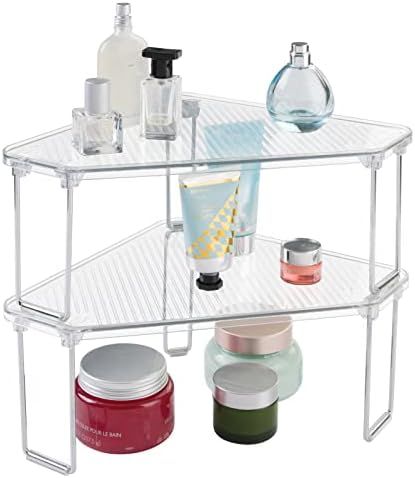 mDesign Plastic/Steel Corner Stackable Rack, Storage Organizer Shelf for Bathroom, Vanity, Counte... | Amazon (US)