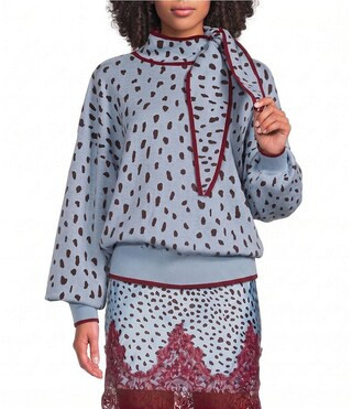Never Fully Dressed Deer Print Scarf Mock Neck Long Sleeve Sweater -  S | Dillard's