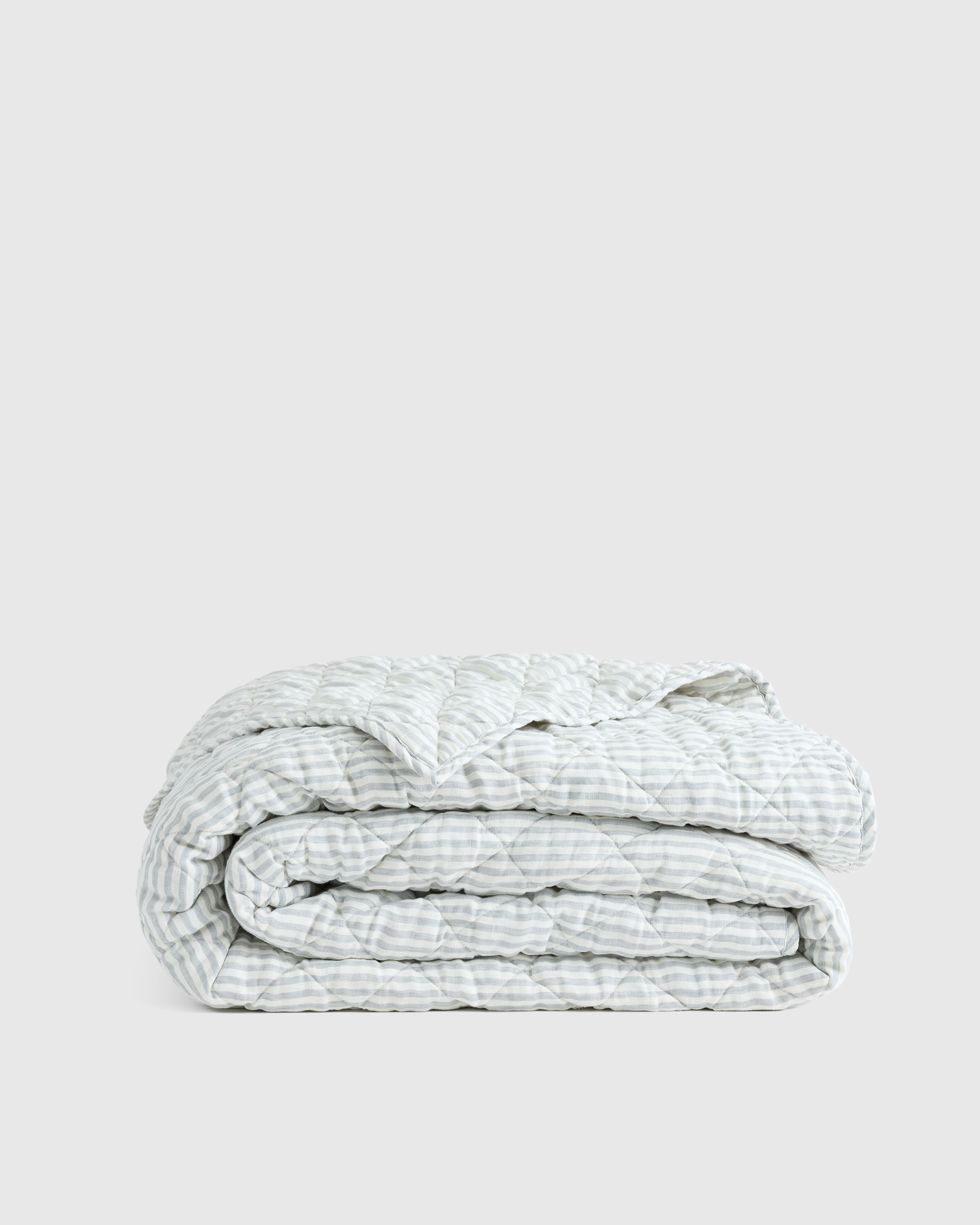 Quince | European Linen Stripe Quilt in Mist/White Stripe, Size Twin | Quince