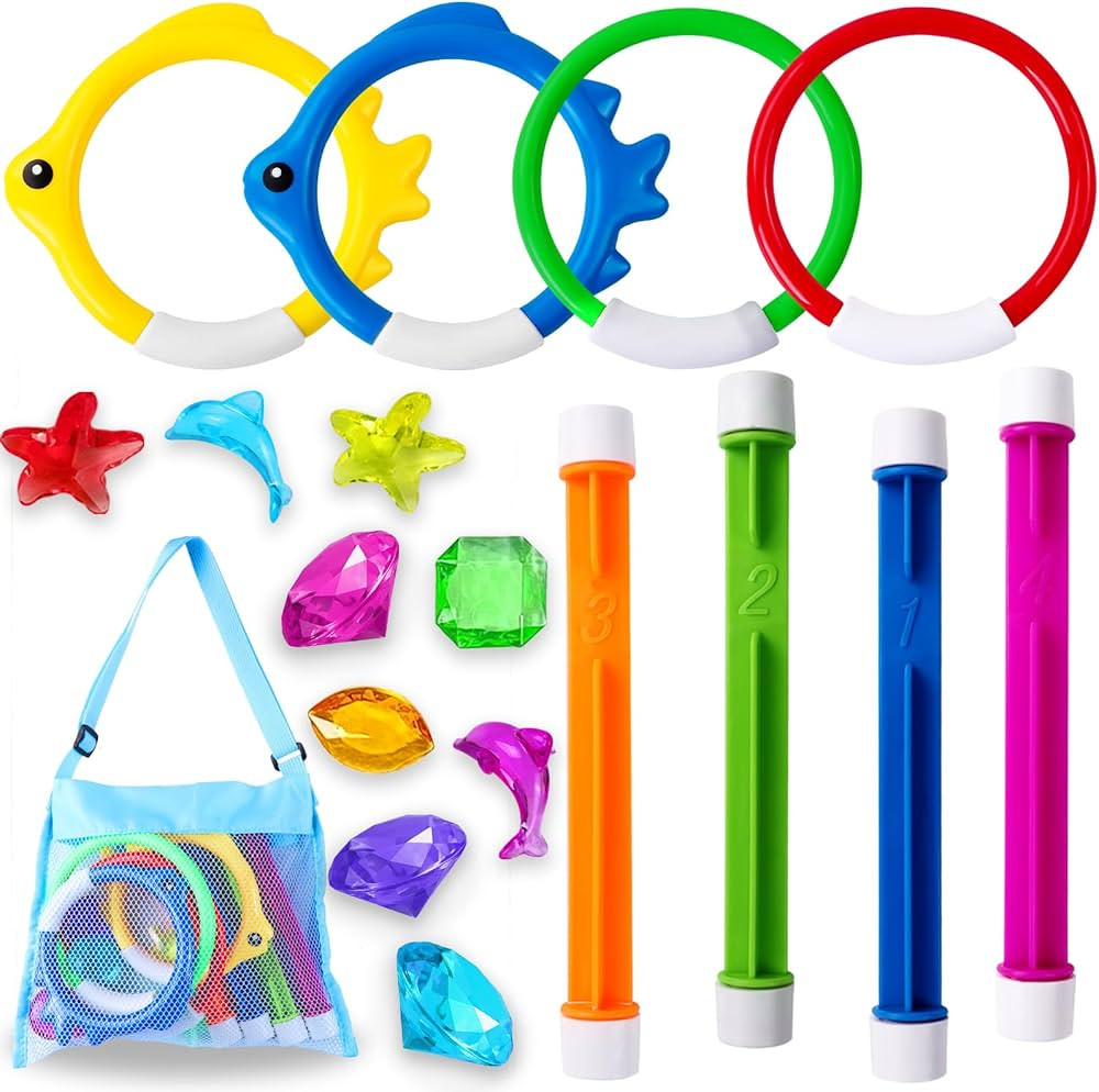 YUJUN 18PCS Pool Diving Swimming Toys, Summer Underwater Game Toys with Pool Fishes Dive Sticks R... | Amazon (US)