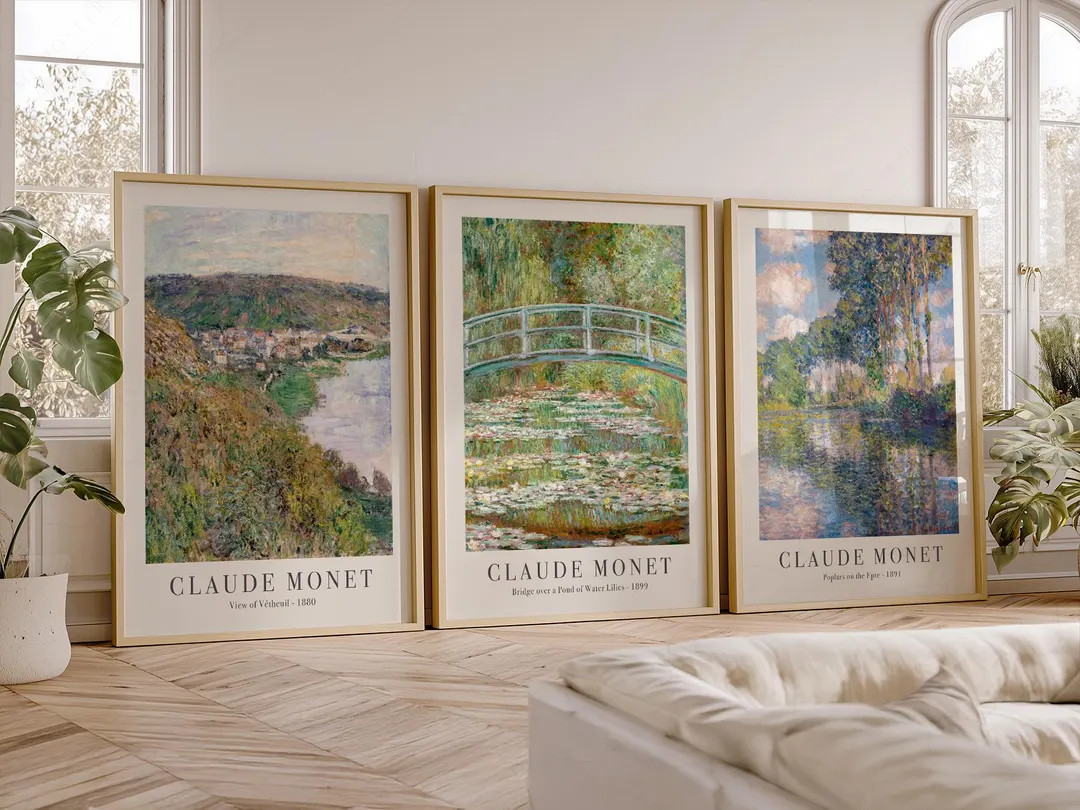 Set of Three Claude Monet Prints: Water Lily Bridge, Poplars and Vetheuil, Timeless French Art De... | Etsy (US)