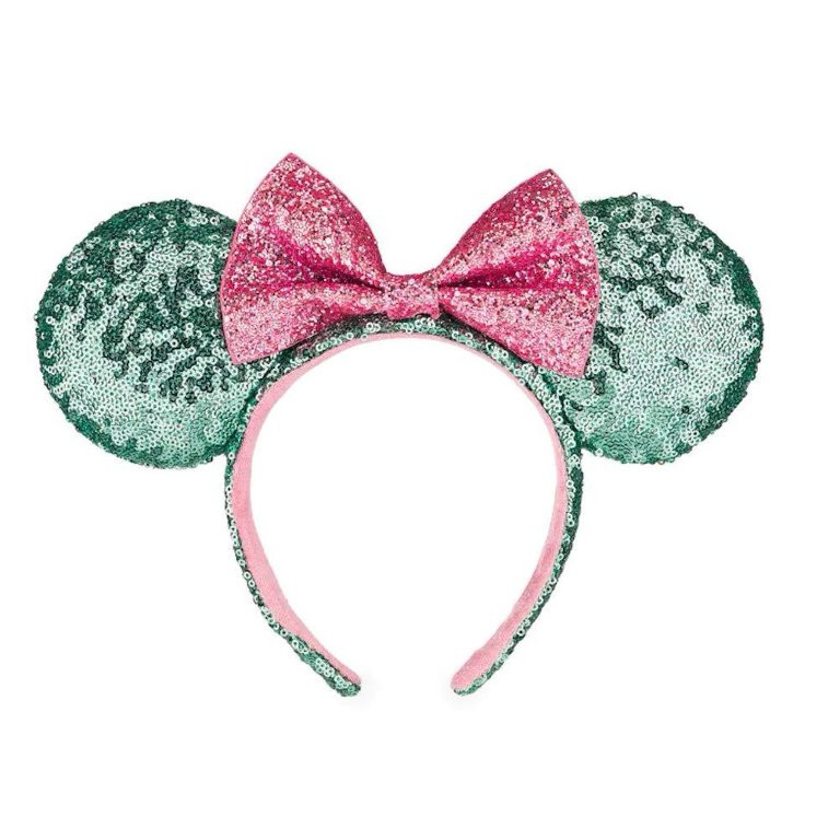 Disney Parks Mint Green Pink Bow Mickey Minnie Sequin Ears Headband | Walmart (US)