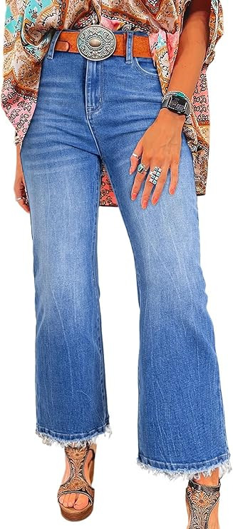 Astylish Summer 2025 Straight Leg Jeans for Women High Waisted Stretchy Denim Pants Casual Capris... | Amazon (US)
