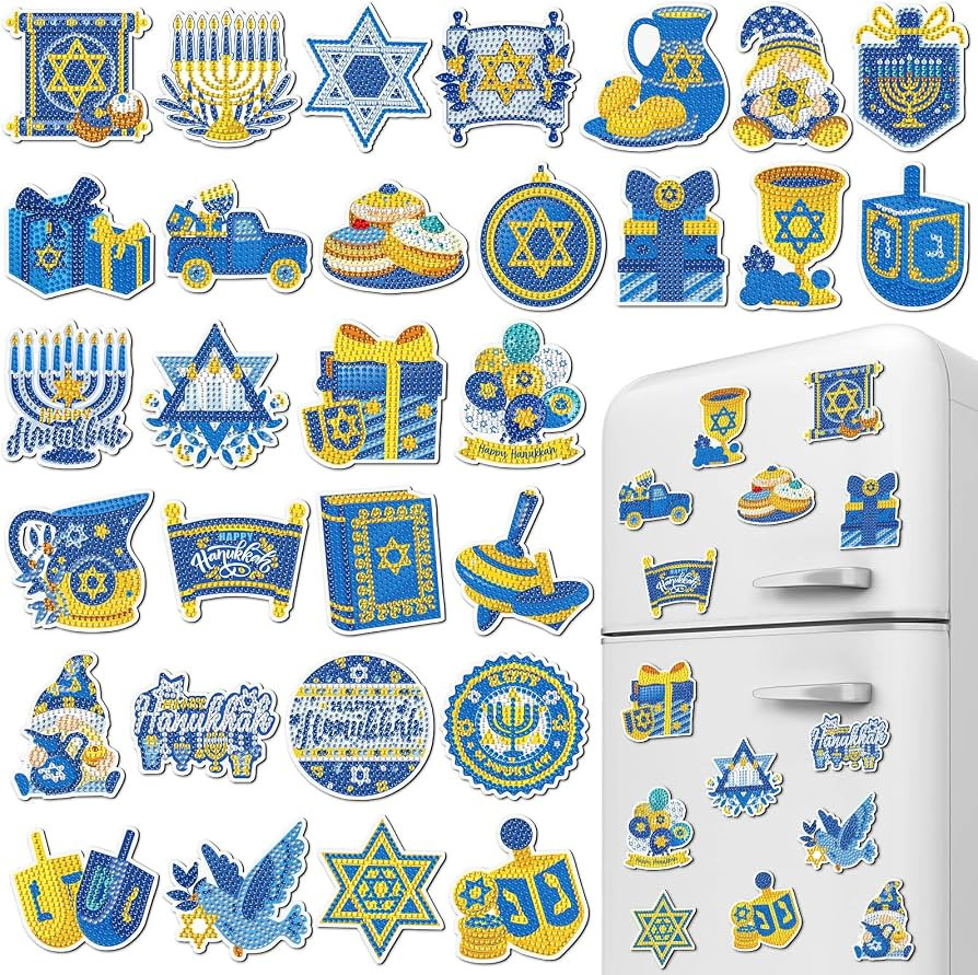 30 Pcs Hanukkah Diamond Art Magnets Kits DIY Chanukah Diamond Painting Fridge Magnetic Stickers M... | Amazon (US)