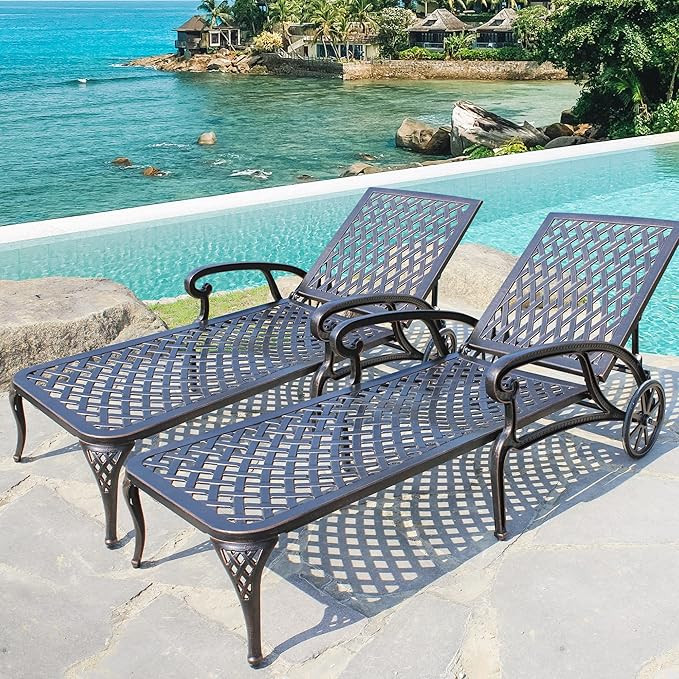 HOMEFUN Chaise Lounge Chair Outdoor, Pool Lounge Chairs Set of 2 Cast Aluminum Tanning Chairs wit... | Amazon (US)
