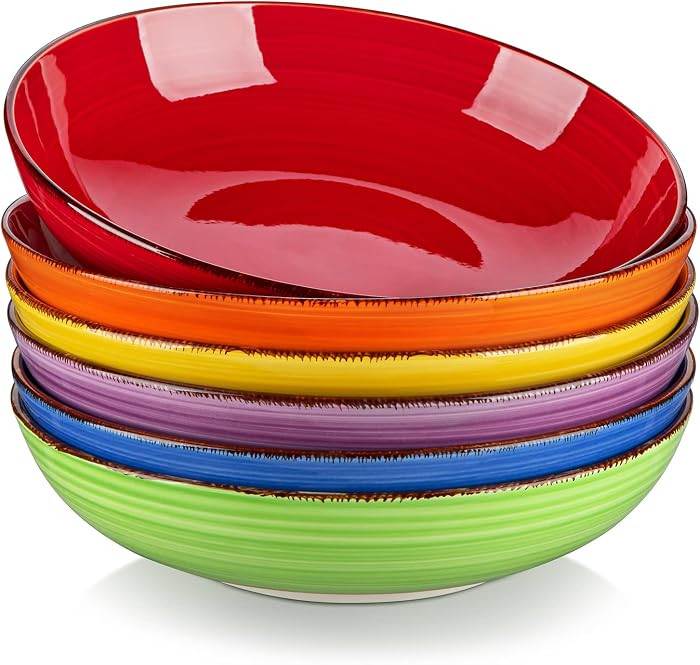 vancasso Bonita Pasta Bowls Set of 6, 38 oz Shallow Ceramic Bowls for Pasta, Salad, Soup & More -... | Amazon (US)