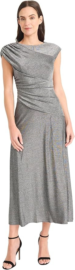 Maggy London Women's Elegant Ruched Midi Cap Sleeve Boat Neck-Slim-Fitting Cocktail Dress | Amazon (US)