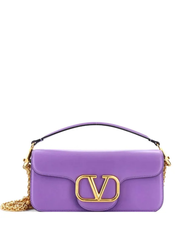 Valentino Garavani Pre-Owned VLogo Loco Flap Shoulder Bag Leather Medium Clutch Bag | Purple | FA... | Farfetch Global