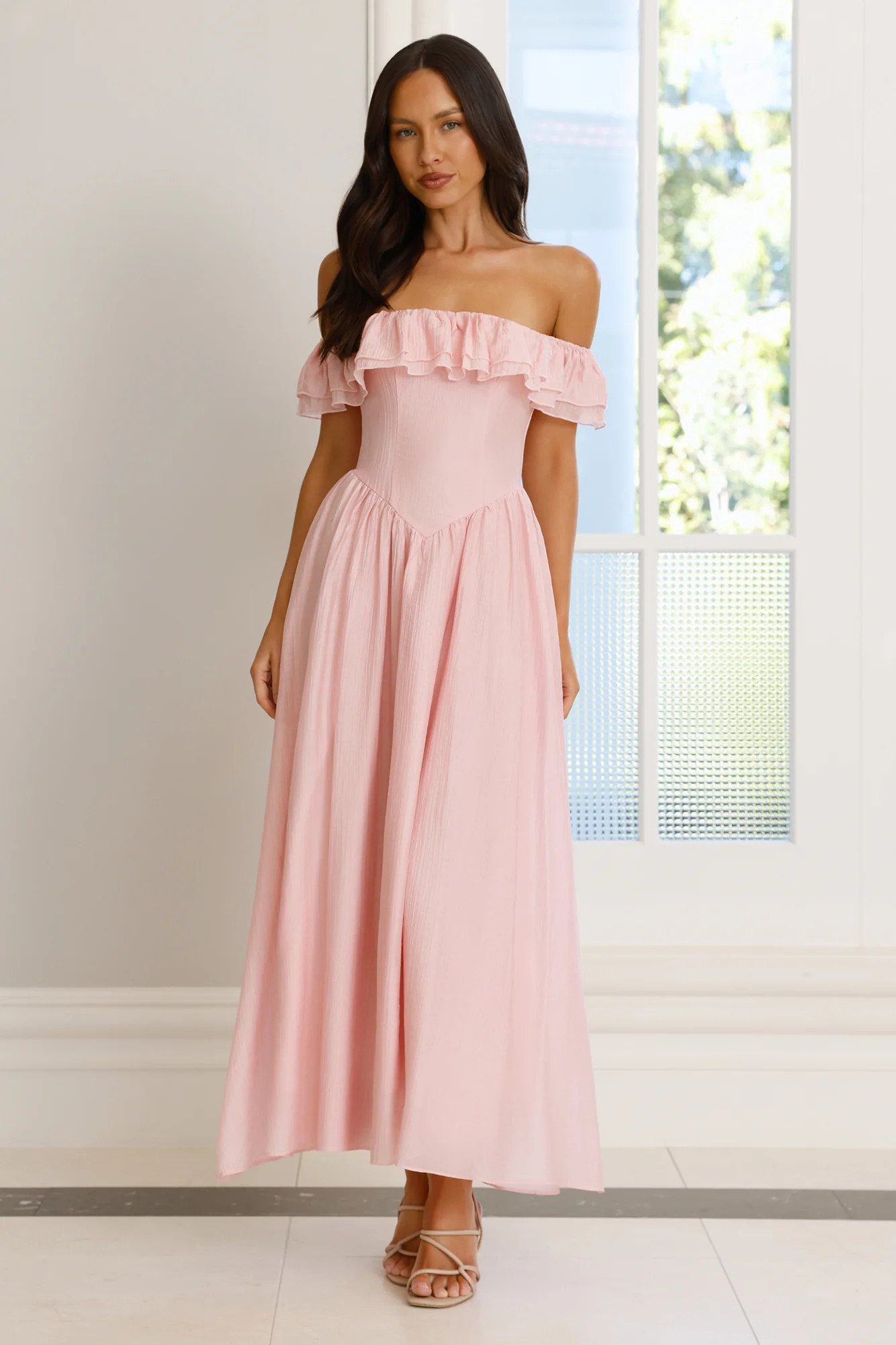 Twilight Sonata Off Shoulder Maxi Dress Pink | Hello Molly (US)