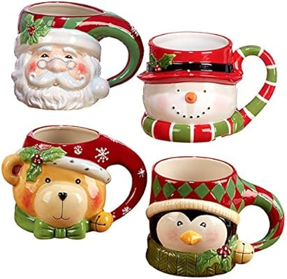 Certified International"Santa, Snowman, Penguin & Bear" 3D Figural Mugs (Set of 4), Multicolor | Amazon (US)