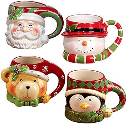 Certified International"Santa, Snowman, Penguin & Bear" 3D Figural Mugs (Set of 4), Multicolor | Amazon (US)