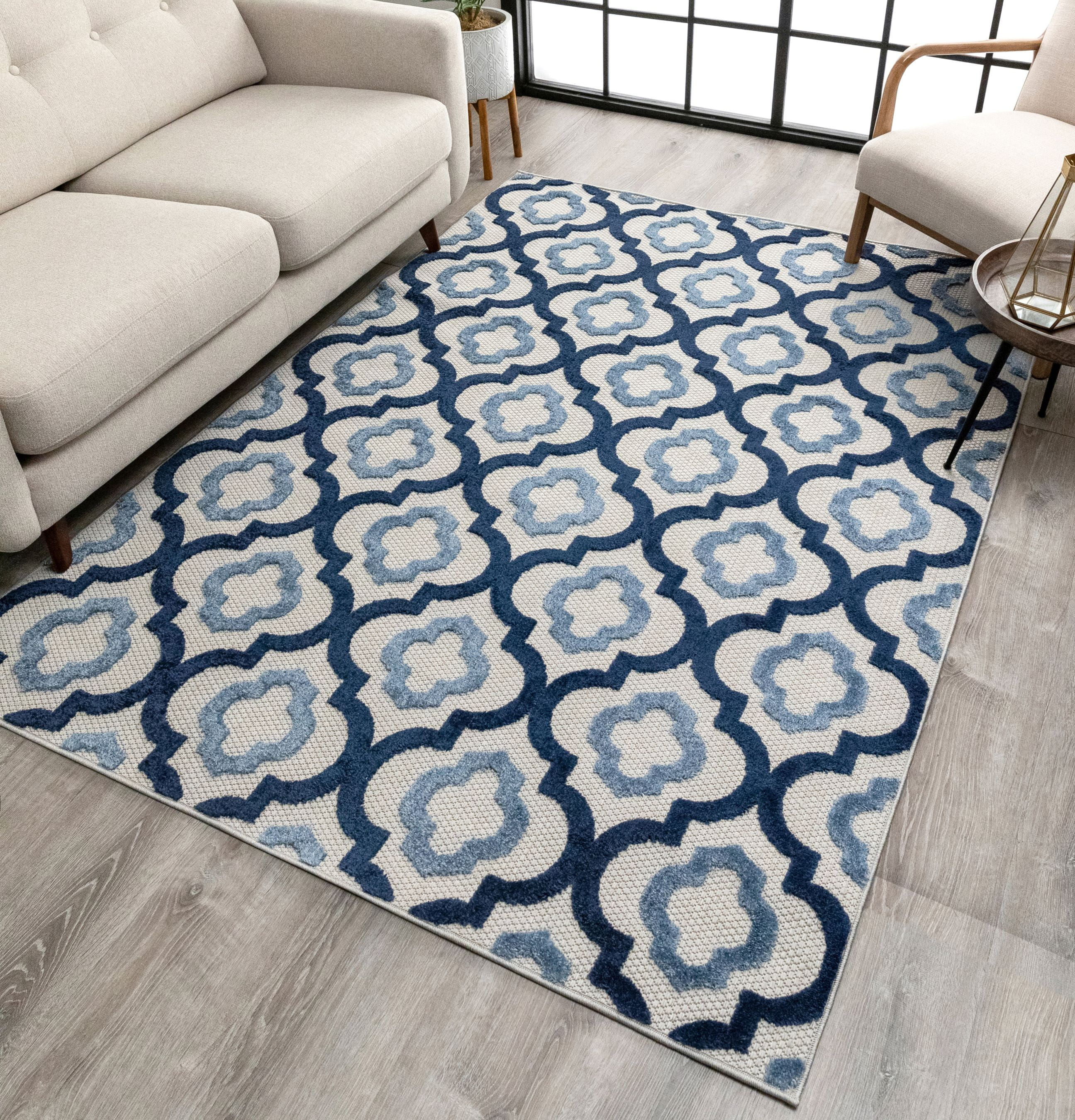 Tangier Blue Indoor/Outdoor Moroccan Trellis Area Rug High Traffic Stain Resistant Modern Traditi... | Walmart (US)
