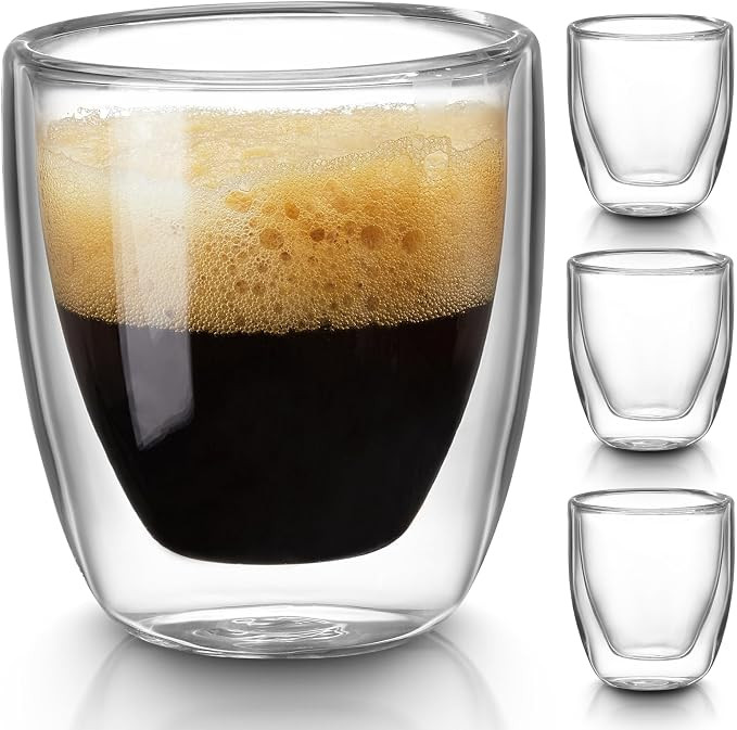 Gencywe Double Walled Espresso Cups Set of 4 (50% Thicker), 3 Ounce Clear Expresso Coffee Mugs, E... | Amazon (US)