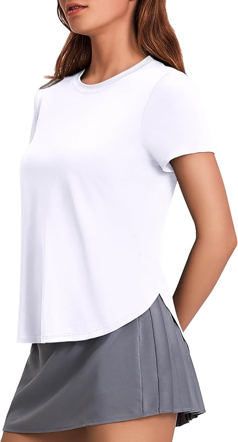 PINSPARK Workout Tops for Women UPF 50+ Yoga Shirts Short Sleeve Athletic Tops with Side Slits Ru... | Amazon (US)