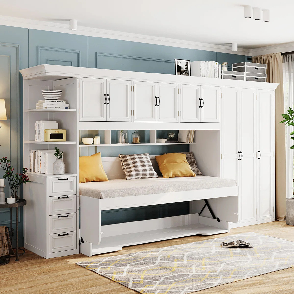 Space-Saving Twin Murphy Bed with Integrated Wardrobe, Cabinet, and Desk for Multifunctional Livi... | Wayfair North America