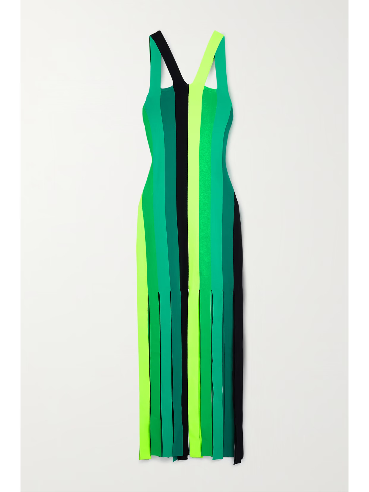 Christopher John Rogers - Striped Fringed Stretch-knit Maxi Dress - Green | NET-A-PORTER (US)
