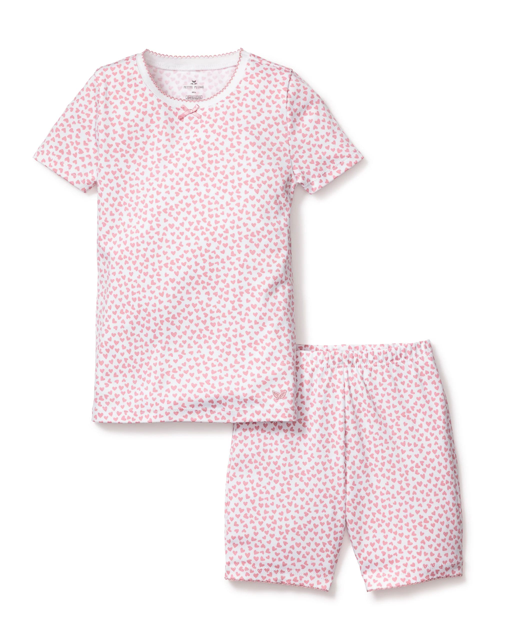 Kid's Pima Snug Fit Pajama Short Set in Sweethearts | Petite Plume