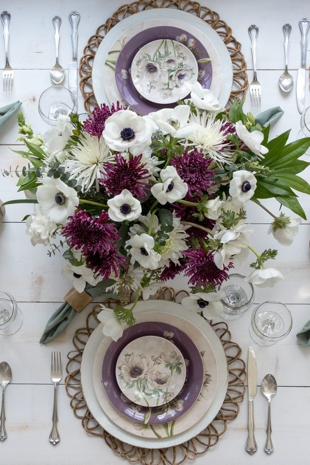 From brunch to dinner, this tablescape has you covered 🍽️🌸. Shop faux flowers, tableware & more to elevate your space! #TableDecorTrends #PurpleWhiteTablescape #LTKStyle #HomeWithHollyJ #ShopHollyJHome 

 #LTKfoodie #LTKSeasonal #LTKHome