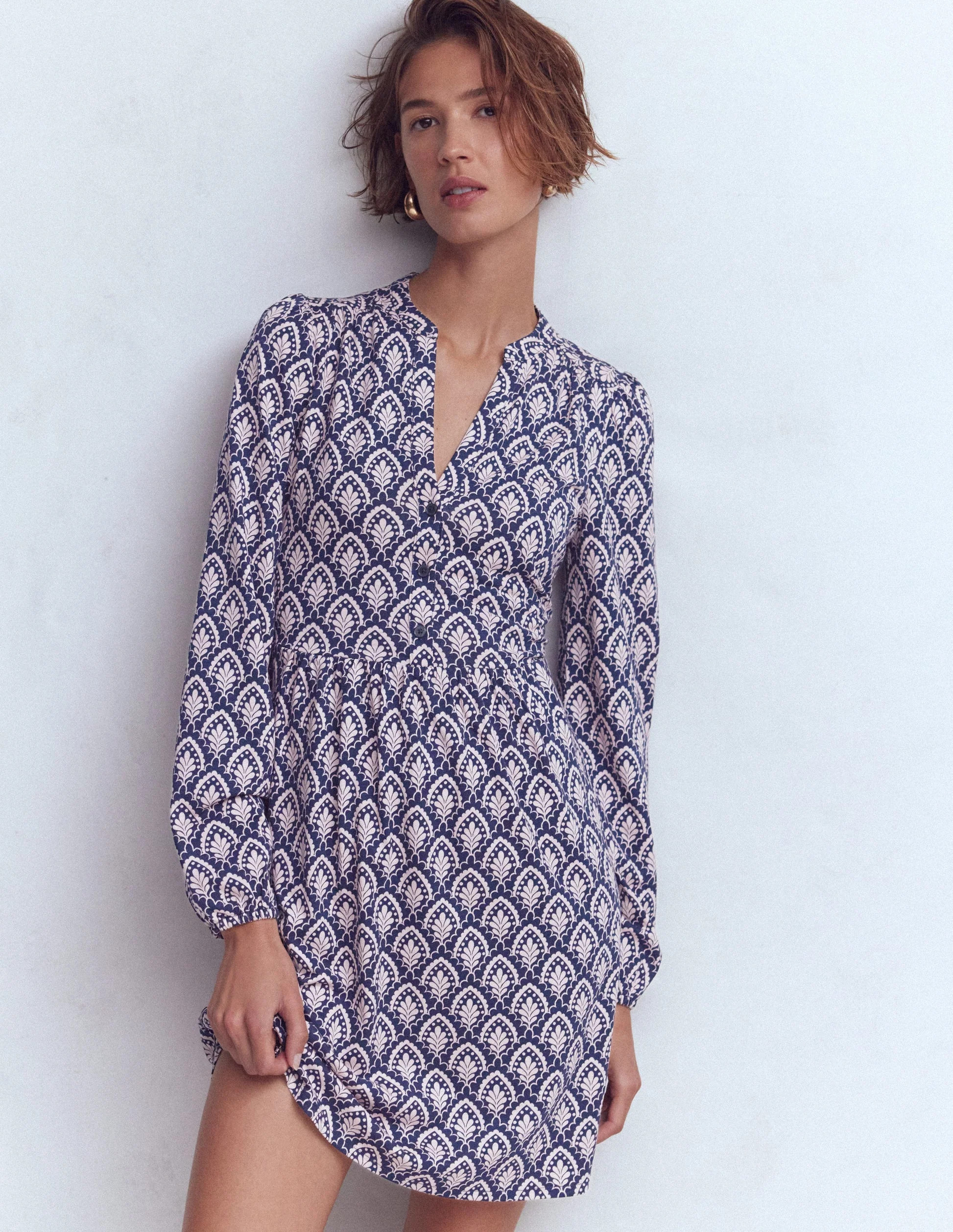 Amy Short Jersey Dress-Navy, Petal Terrace | Boden (US)