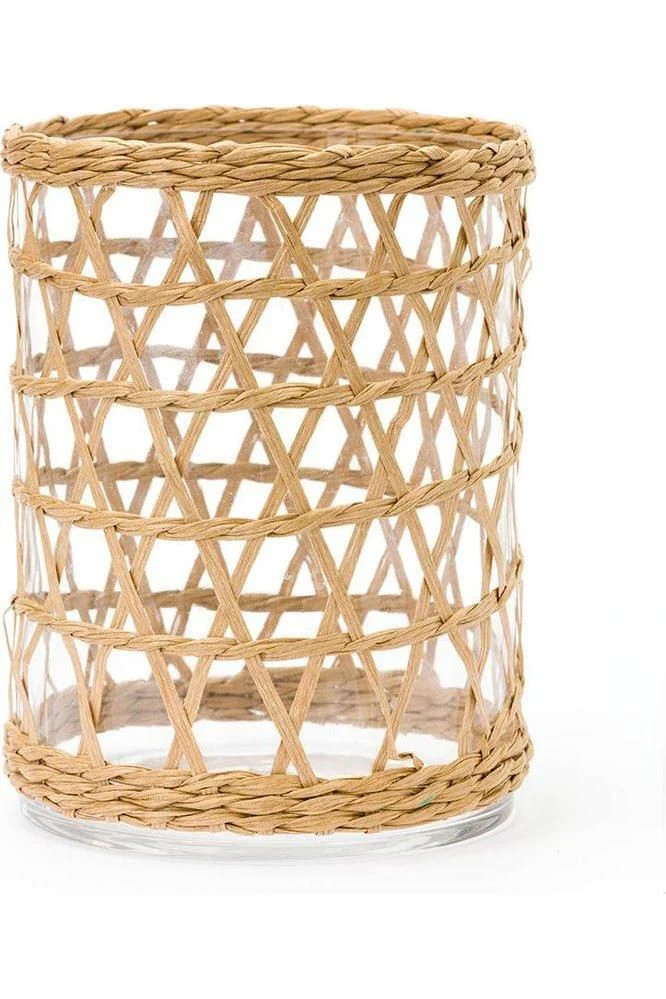 Large Natural Seagrass & Glass Hurricane | CARRIE DUNHAM