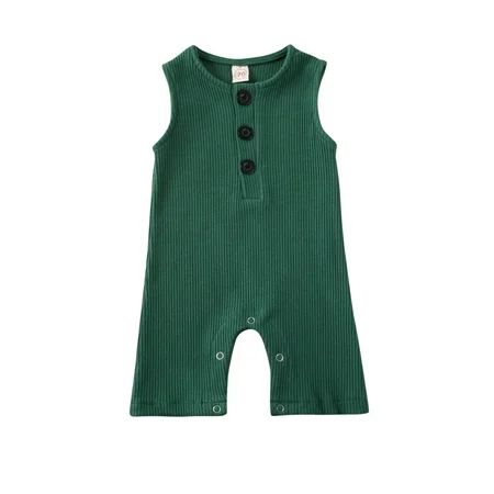 Newborn Baby Girl Boy Romper Sleeveless Plain Button Onesies Jumpsuit Playsuit | Walmart (US)