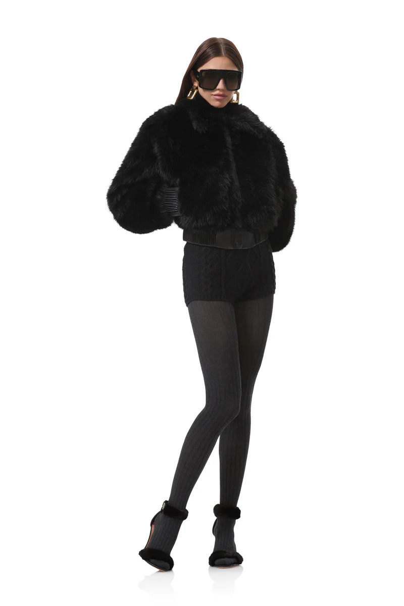 Adelaide Fur Bomber Jacket - Noir | ShopAFRM