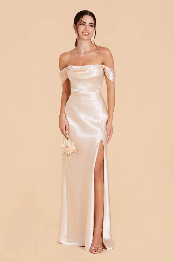 Mia Shiny Satin Convertible Dress - Champagne | Birdy Grey