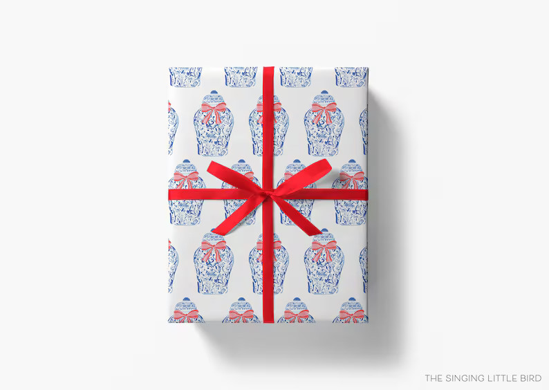 Ginger Jar Christmas Gift Wrap Chinoiserie Watercolor - Etsy | Etsy (US)