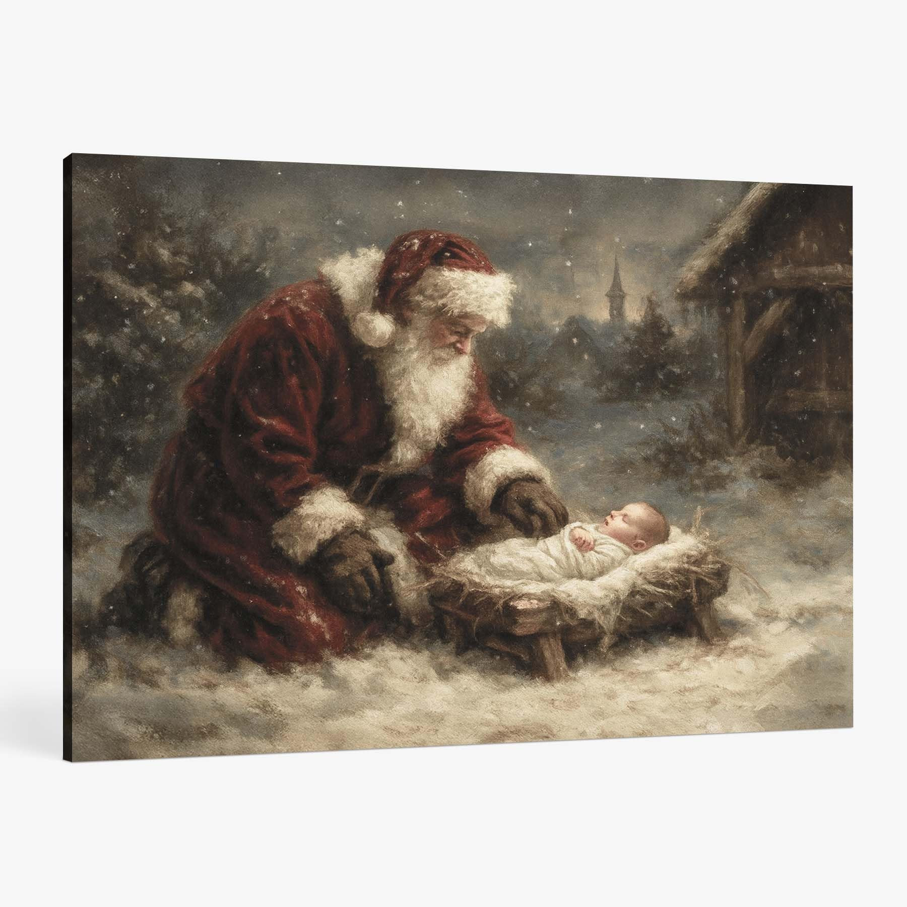 FISWAFY Nativity Christian Christmas Framed Canvas Wall Art Decor, Holiday Winter Santa and Baby Jesus Religious Posters Prints Wall Decor for Nursery Home Kids Bedroom Church, 14x11 Inch | Amazon (US)