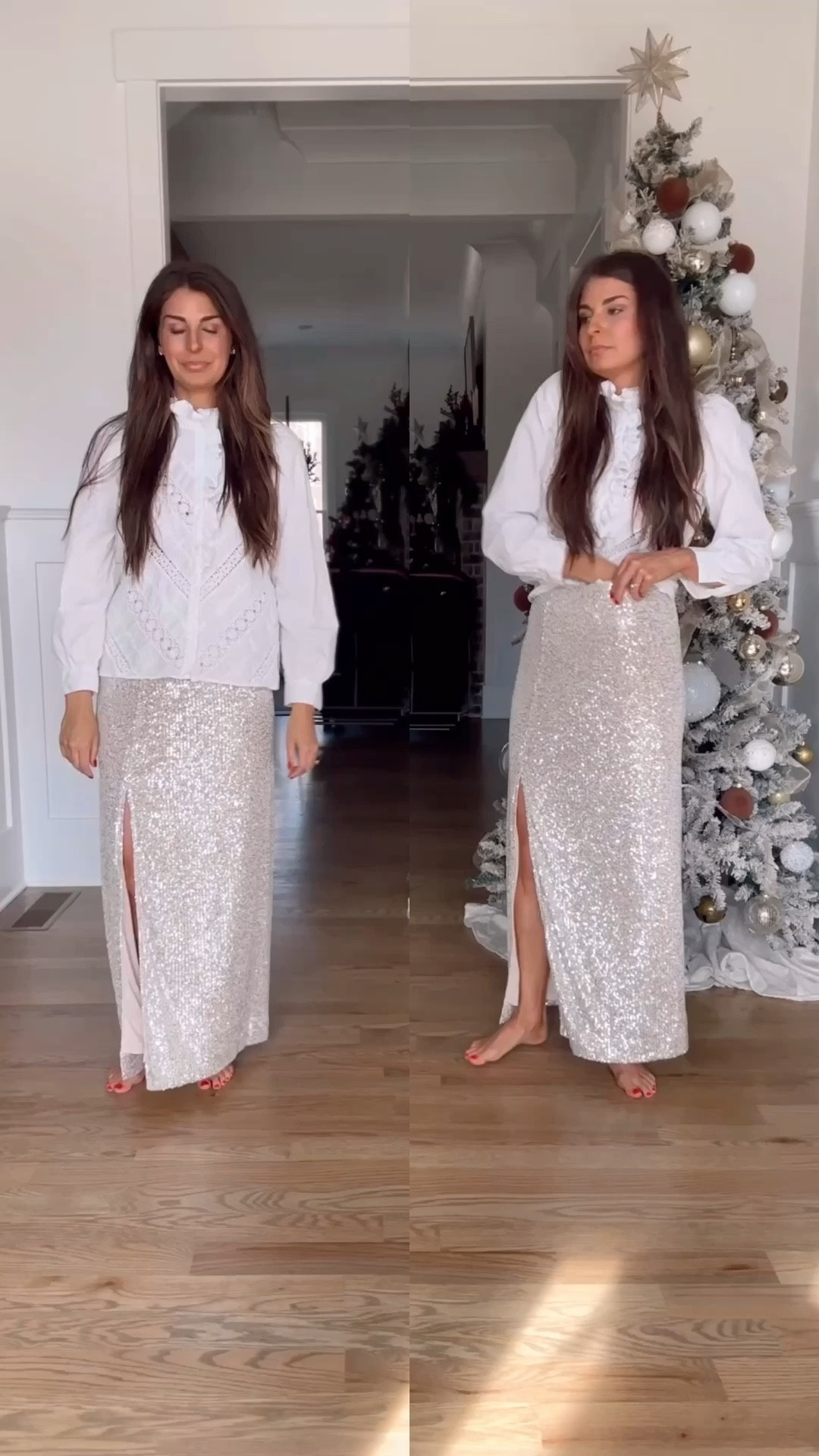 Wear vs style 
White top - 4 
Sweater xs 
Skirt small 
Shoes TTS 
Blazer small 

#LTKVideo #LTKGiftGuide #LTKHoliday