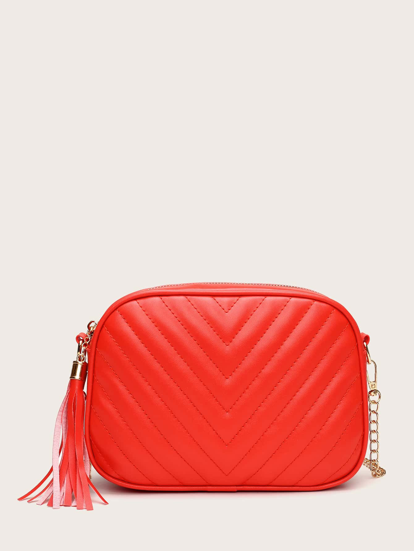 Tassel Charm Chevron Chain Crossbody Bag | SHEIN