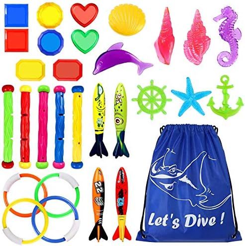 Underwater Swimming Diving Pool Toy Rings 4 pcs, Diving Sticks 5 pcs and Torpedo Bandits 4 pcs Se... | Amazon (US)
