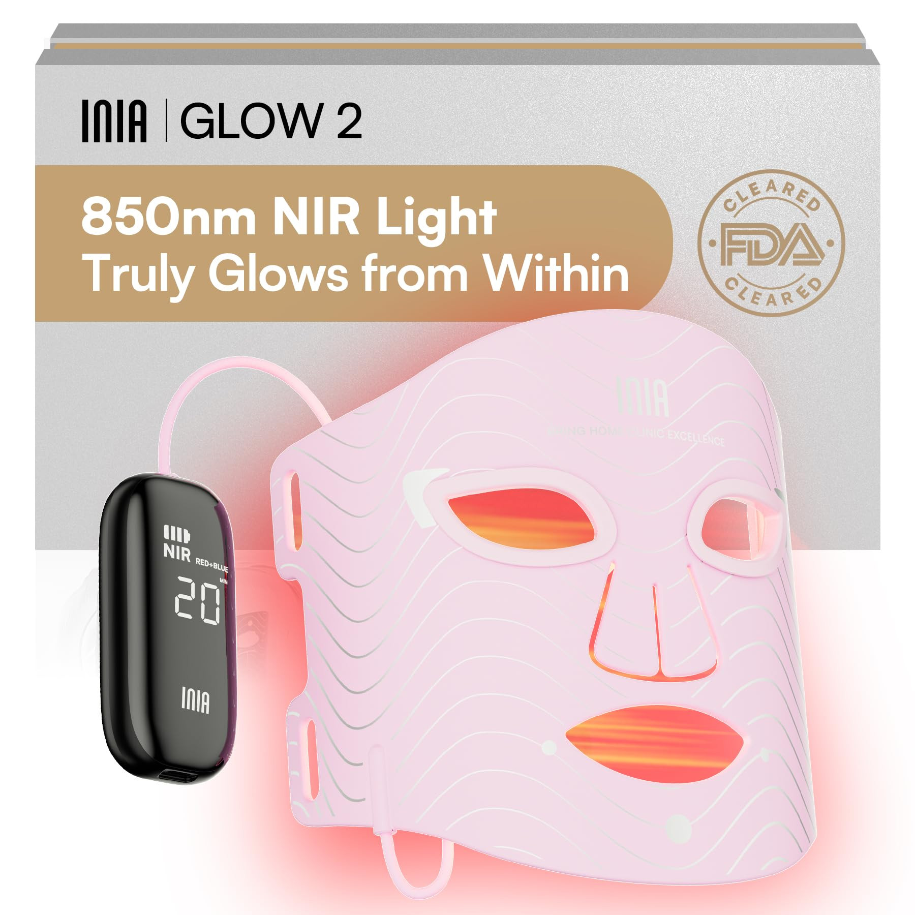 INIA Red Light Therapy Mask for Face – 4 Light Modes with 850nm NIR, Red & Blue LED Light Thera... | Amazon (US)