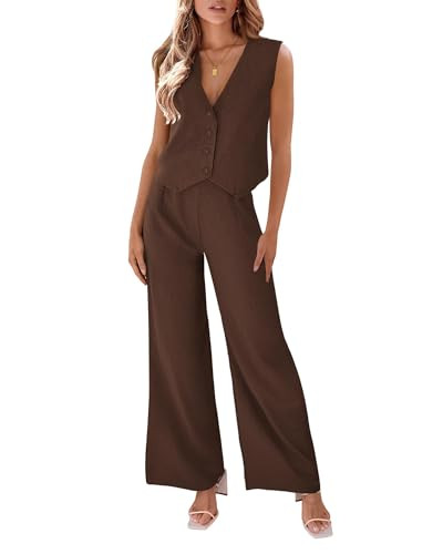 KIRUNDO Womens Two Piece Outfits Summer Fashion Button V Neck Crop Vest Blazer and Wide Leg Pants... | Amazon (US)